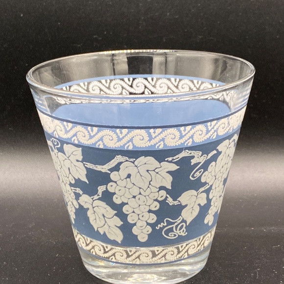 Hazel Atlas Rocks Glasses "ATC41" matt blue & white silver rim 8oz VTG 1960's - Picture 3 of 6